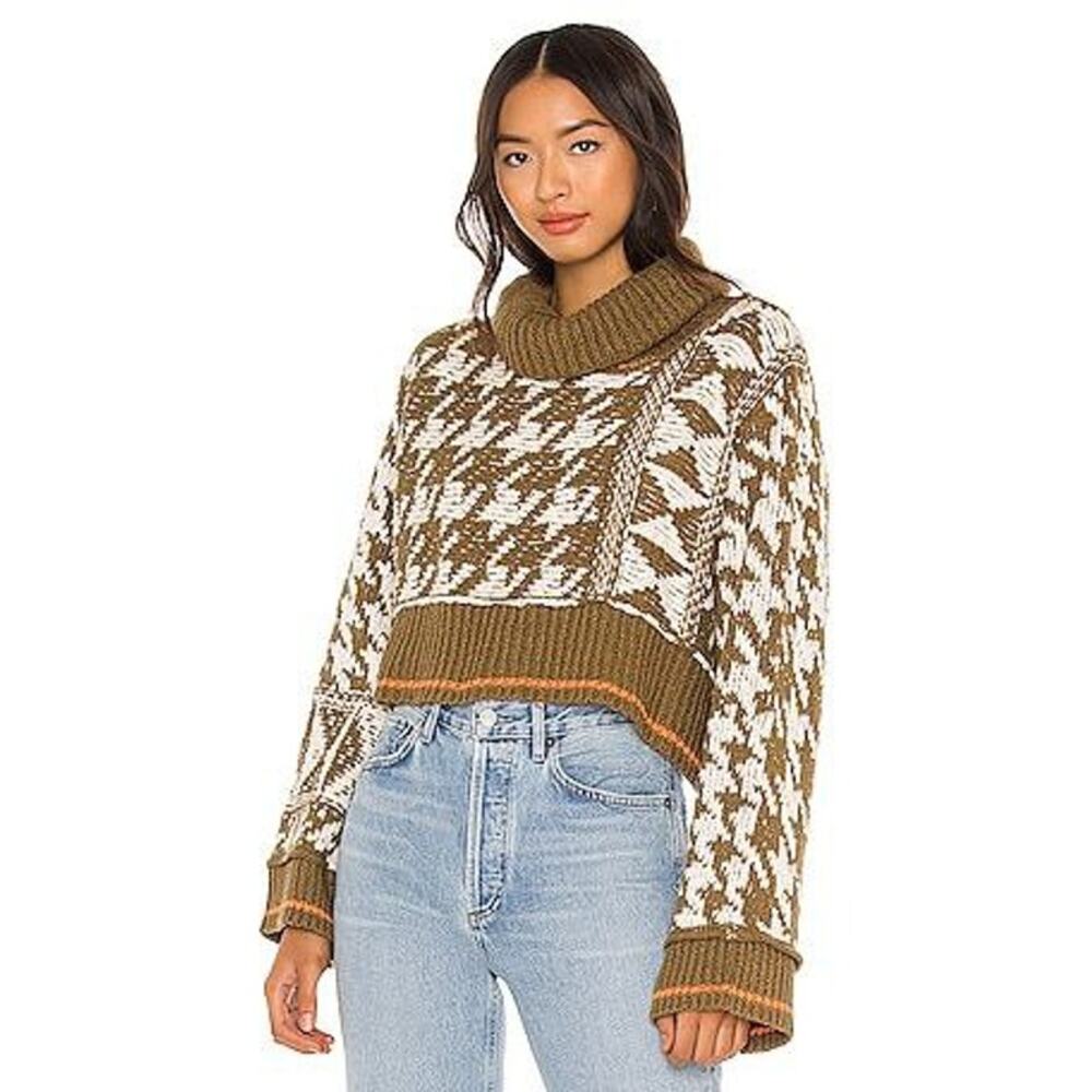 Free People Olive Green Jupiter Oversized Slouchy‎ Turtleneck Pullover Sweater S